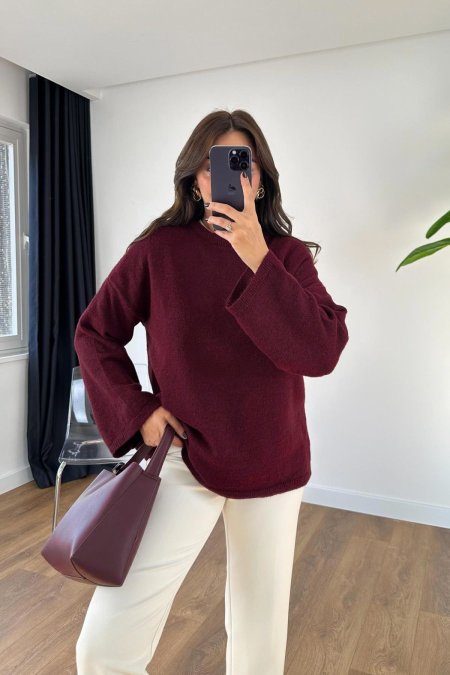 كنزة ناعمة برغندي